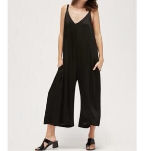 LACAUSA Size XS Santi Jumpsuit Wide Leg Cropped‎ Black V-Neck Sleeveless 20048
